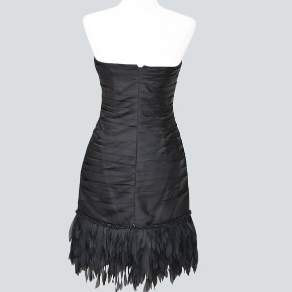 JS Collection Black Strapless Ruched Gown with Feathers & Beaded Fringe Size 4 - Picture 3 of 10